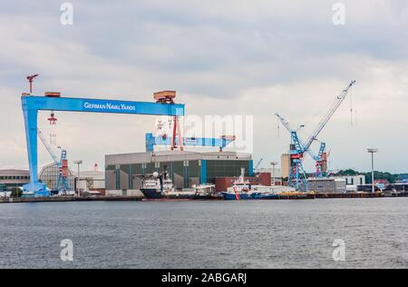 Cranes and lifting equipment at Kiel Harbour, north Germany Stock Photo