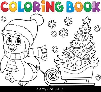 Coloring book Christmas penguin topic 7 - eps10 vector illustration. Stock Vector