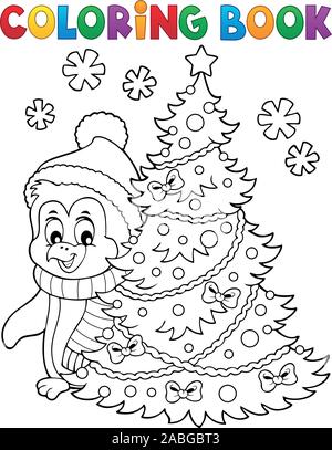 Coloring book Christmas penguin topic 6 - eps10 vector illustration. Stock Vector