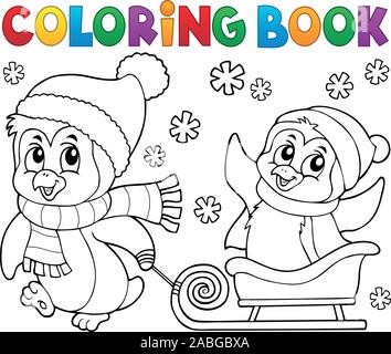Coloring book Christmas penguin topic 8 - eps10 vector illustration. Stock Vector