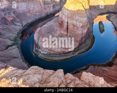 Famous Horseshoe bend shot from high vintage point at Arizona, USA. Stock Photo