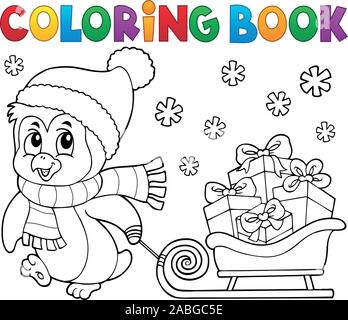 Coloring book Christmas penguin topic 9 - eps10 vector illustration. Stock Vector