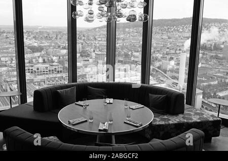 Switzerland: The restaurant Clouds on top of the Swiss Prime Tower in Zürich city  is 126 m above ground Stock Photo