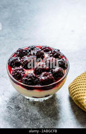 Kefir Parfait with Blackberry and Yogurt / Yoghurt. Organic Healthy Fresh Dessert. Stock Photo