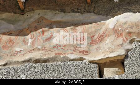 Remnants of painted frescoes-Mogao Buddhist caves exterior. Dunhuang-Gansu province-China-0613 Stock Photo