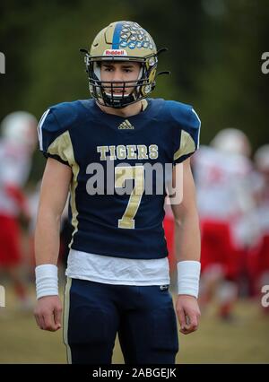 Football action with Weiser vs Timberlake in Spirit Lake, Idaho. Stock Photo