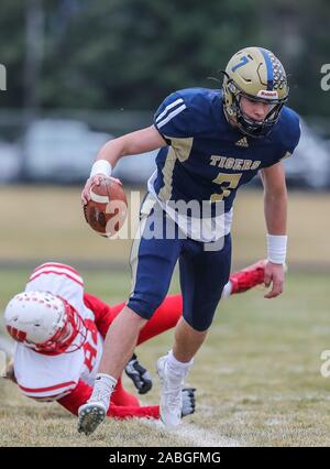 Football action with Weiser vs Timberlake in Spirit Lake, Idaho. Stock Photo