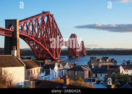 View of North Queensferry and the famous Forth Rail Bridge  spanning the Firth of Forth between Fife and West Lothian in Scotland,United Kingdom.