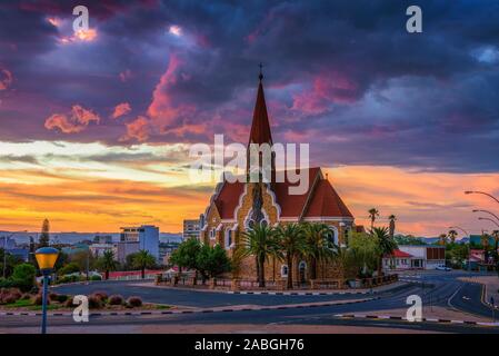 Dramatic sunset above Christchurch, Windhoek, Namibia Stock Photo