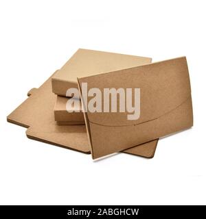 Cardboard boxes and envelopes isolated on a white background. Stock Photo