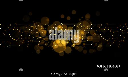 Geometric patterns with connected lines and points. Abstract golden circle Bokeh background. vector design illustration. Stock Vector