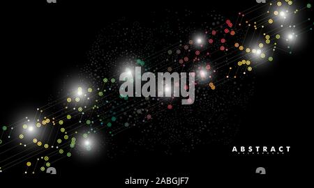 Abstract digital technology black background. lines and points connected. vector design illustration. Stock Vector