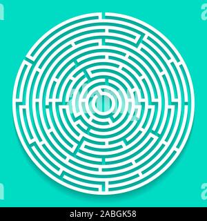 Round labyrinth maze game, Labyrinth shape design element. Stock Vector
