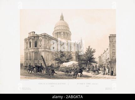 St. Paul’s Cathedral, London, England.  After a work dating from the 1850’s by Louis Jules Arnout. Stock Photo