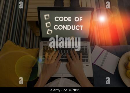 Handwriting text writing Code Of Conduct. Conceptual photo Ethics rules moral codes ethical principles values respect Stock Photo