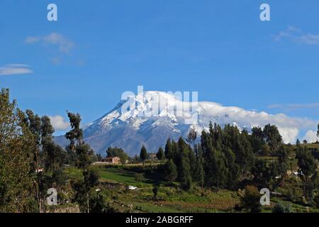 Chimborazo Volcano is a currently inactive stratovolcano in the Cordillera Occidental range of the Andes Stock Photo
