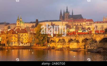 Sunset at Charles Bridge in Prague, Czechia Stock Photo