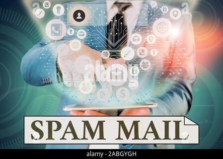 Handwriting text writing Spam Mail. Conceptual photo Intrusive advertising Inappropriate messages sent on the Internet Stock Photo