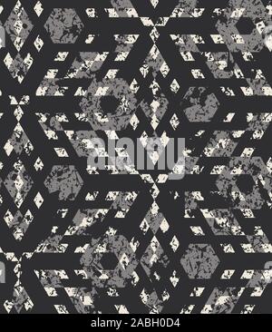 Damaged geometric pattern in black, gray and cream Stock Vector