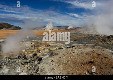Fumarole Field in Namafjall Geothermal Area, Hverir, Iceland Stock Photo
