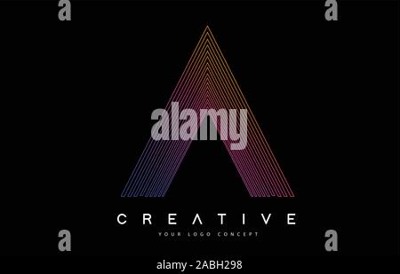 A Lines Letter Logo Vector Design. Creative A Letter Icon with Vibrant Lines Vector Illustration. Stock Vector