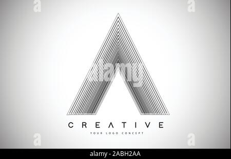 A Lines Letter Logo Vector Design. Creative A Letter Icon with Black Parallel Lines Vector Illustration. Stock Vector