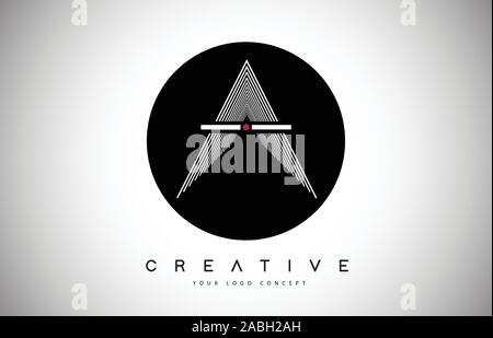 A Lines Letter Logo Vector Design. Creative A Letter Icon with White Parallel Lines and Black Circle Vector Illustration. Stock Vector