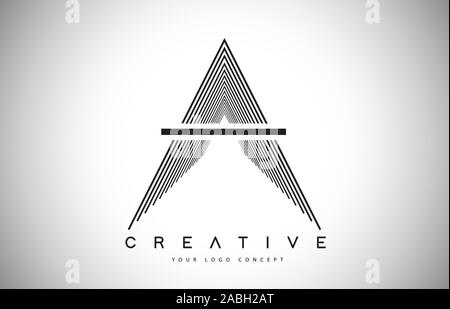 A Lines Letter Logo Vector Design. Creative A Letter Icon with Black Parallel Lines Vector Illustration. Stock Vector