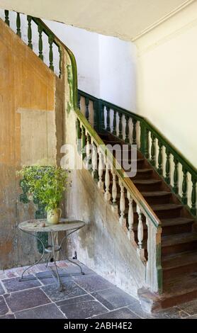 View to the old stair in manor house. Stock Photo