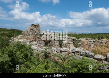 The sad ruins of Woodcock's cottage, abandoned in 1855, on the since uninhabited island of Samson, Isles of Scilly, England, UK Stock Photo