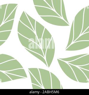Soft Green Leaves  Seamless Repeating Pattern Isolated Vector Illustration Stock Vector