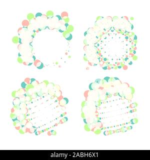 Halftone round design vector elements. Circle pop art banners set. Colorful element with pastel color dots illustration Stock Vector