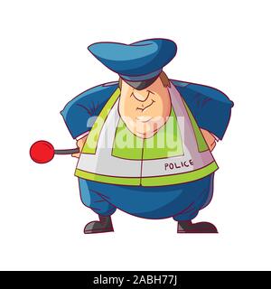 Colorful vector illustration of a fat cartoon traffic police officer Stock Vector