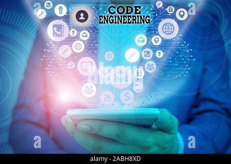 Writing note showing Code Engineering. Business concept for application of engineering to the development of software Stock Photo