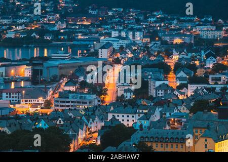 Alesund, Norway - June 21, 2019: Night View Of Residential Area In Alesund Skyline. Cityscape In Summer Evening. Stock Photo