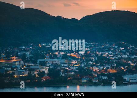 Alesund, Norway - June 21, 2019: Night View Of Residential Area In Alesund Skyline. Cityscape In Summer Morning. Stock Photo