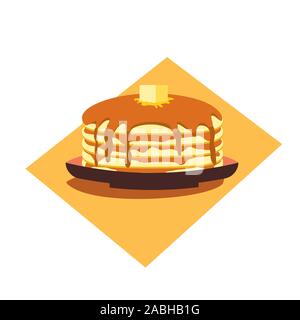 Pancakes with Butter and Syrup flat vector icon Stock Vector