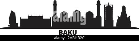 Azerbaijan, Baku city skyline isolated vector illustration. Azerbaijan, Baku travel cityscape with landmarks Stock Vector