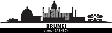 Brunei city skyline isolated vector illustration. Brunei travel cityscape with landmarks Stock Vector