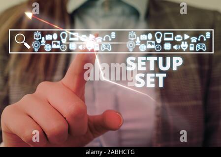 Handwriting text writing Setup Set. Conceptual photo the analysisner, position, or direction in which something is set Stock Photo