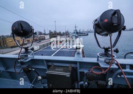 Gdynia, Poland. 27th, Nov. 2019 Polish Navy ORP Slazak patrol vessel the day before officially start of the service is seen in Gdynia, Poland on 27 November 2019 The ORP Slazak will be an Offshore Patrol Vessel of the Polish Navy, formerly known as Gawron-class corvette. Construction of the ship started in 2001.  © Vadim Pacajev / Alamy Live News Stock Photo