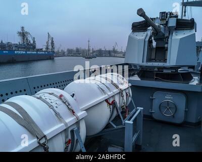 Gdynia, Poland. 27th, Nov. 2019 Polish Navy ORP Slazak patrol vessel the day before officially start of the service is seen in Gdynia, Poland on 27 November 2019 The ORP Slazak will be an Offshore Patrol Vessel of the Polish Navy, formerly known as Gawron-class corvette. Construction of the ship started in 2001.  © Vadim Pacajev / Alamy Live News Stock Photo