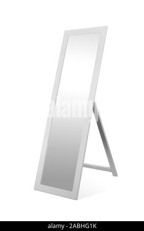 Wooden white rectangular mirror isolated on white background Stock Photo