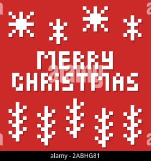 Christmas hipster poster for party or greeting card. Pixel art merry christmas Vector illustration. Pixel santa claus red hat Stock Vector
