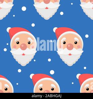 Santa faces seamless pattern. New Year and Merry Christmas background Stock Vector