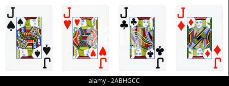 Four Jacks Playing Cards - isolated on white Stock Photo