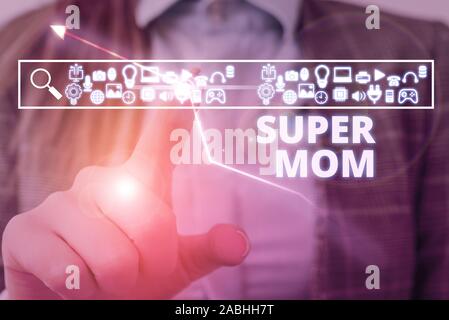 Handwriting text writing Super Mom. Conceptual photo a mother who can combine childcare and fulltime employment Stock Photo