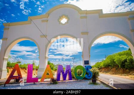 Colored letters at the entrance of the tourist town Alamos, Sonora, Mexico, this is a magical colonial town. This Mexican villa was known as Real de L Stock Photo