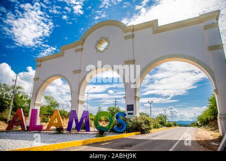 Colored letters at the entrance of the tourist town Alamos, Sonora, Mexico, this is a magical colonial town. This Mexican villa was known as Real de L Stock Photo