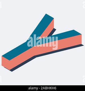 Letter in Y isometric view. Blue-orange colors. Stock Vector